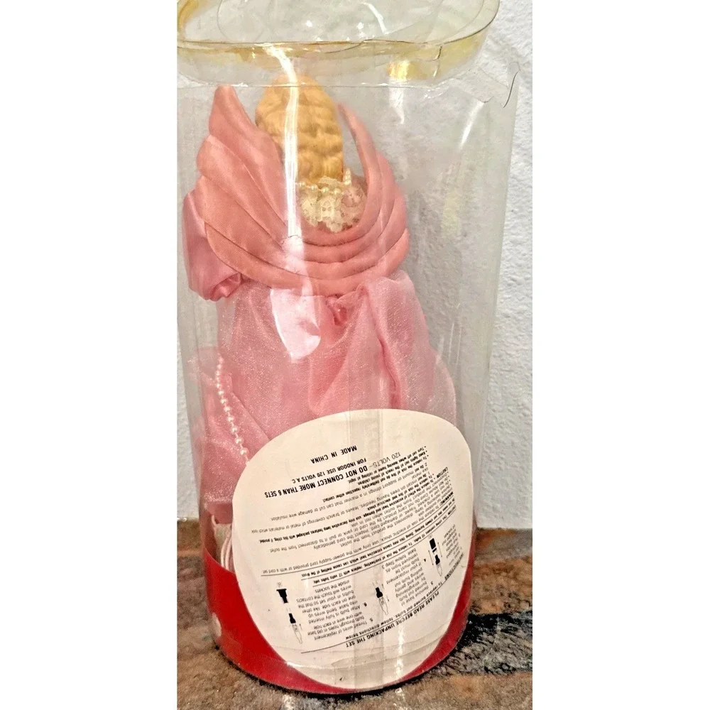 Vintage Pink Porcelain Face Angel Christmas Tree Topper 10-Light Lighted Y2K